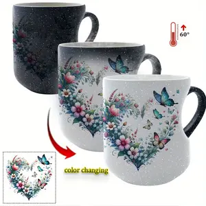 Thermosensitive Ceramic Mug - Magic Color-Changing Heart-Handle Mug (11 oz/330 ml) | Perfect Christmas Gift for FriendsIdeal gift for Christmas, Thanksgiving Drinkware Temperature Display Mug