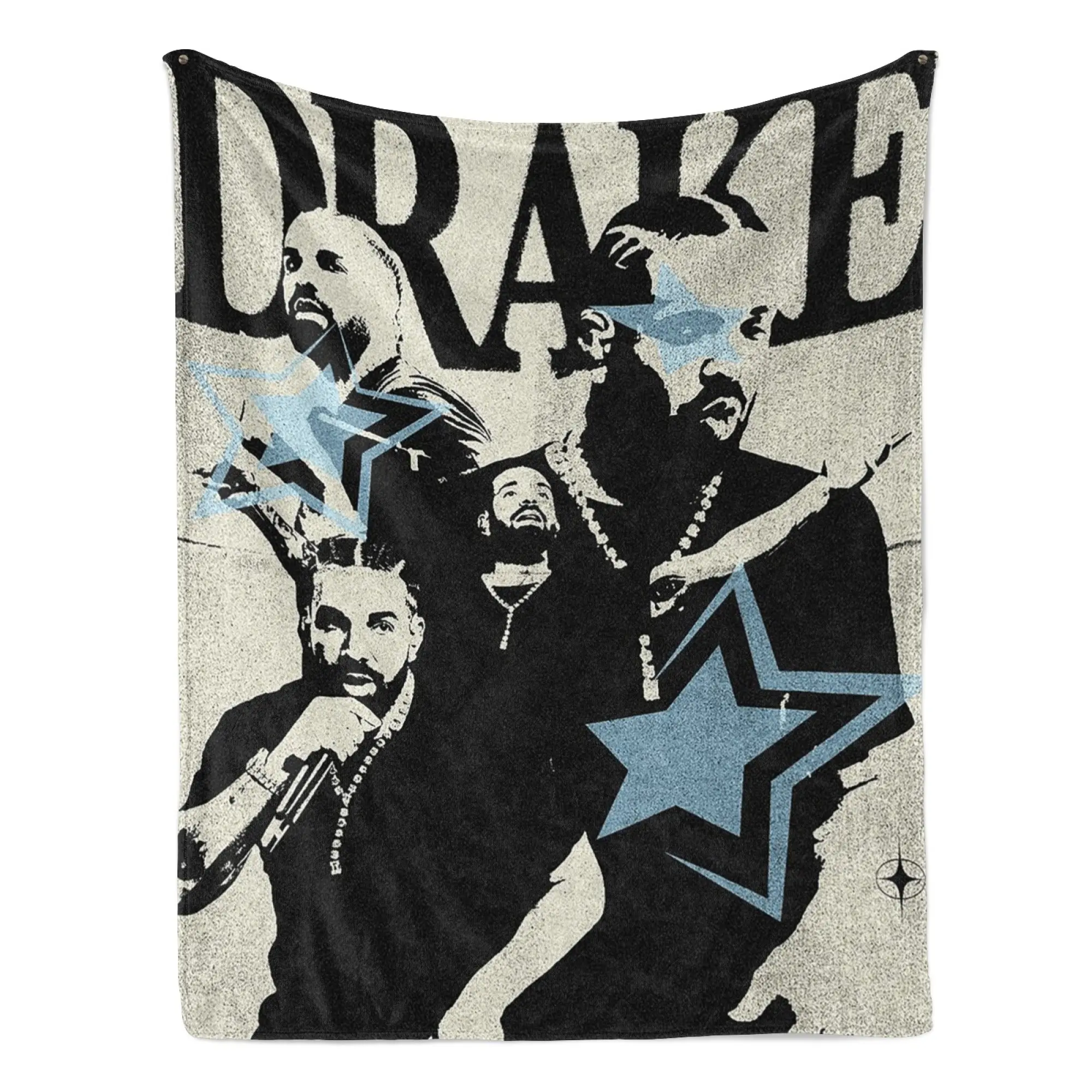 Retro Drake Silhouette with Blue Stars Throw Blanket, Rap Portrait Art on Flannel for Couch Lounging and Bedroom Beds, Soft Lightweight Music Layer for Album Nights, Evening Naps, Streetwear Rooms and Cool Blue Interiors