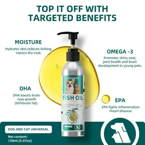 Vitapaws Fish Oil for Dogs & Cats 150ml Liquid Supplement with Omega-3 Fatty Acids for Healthy Skin Coat Joint & Bone Health All Natural Veterinarian-Formulated Vitamin