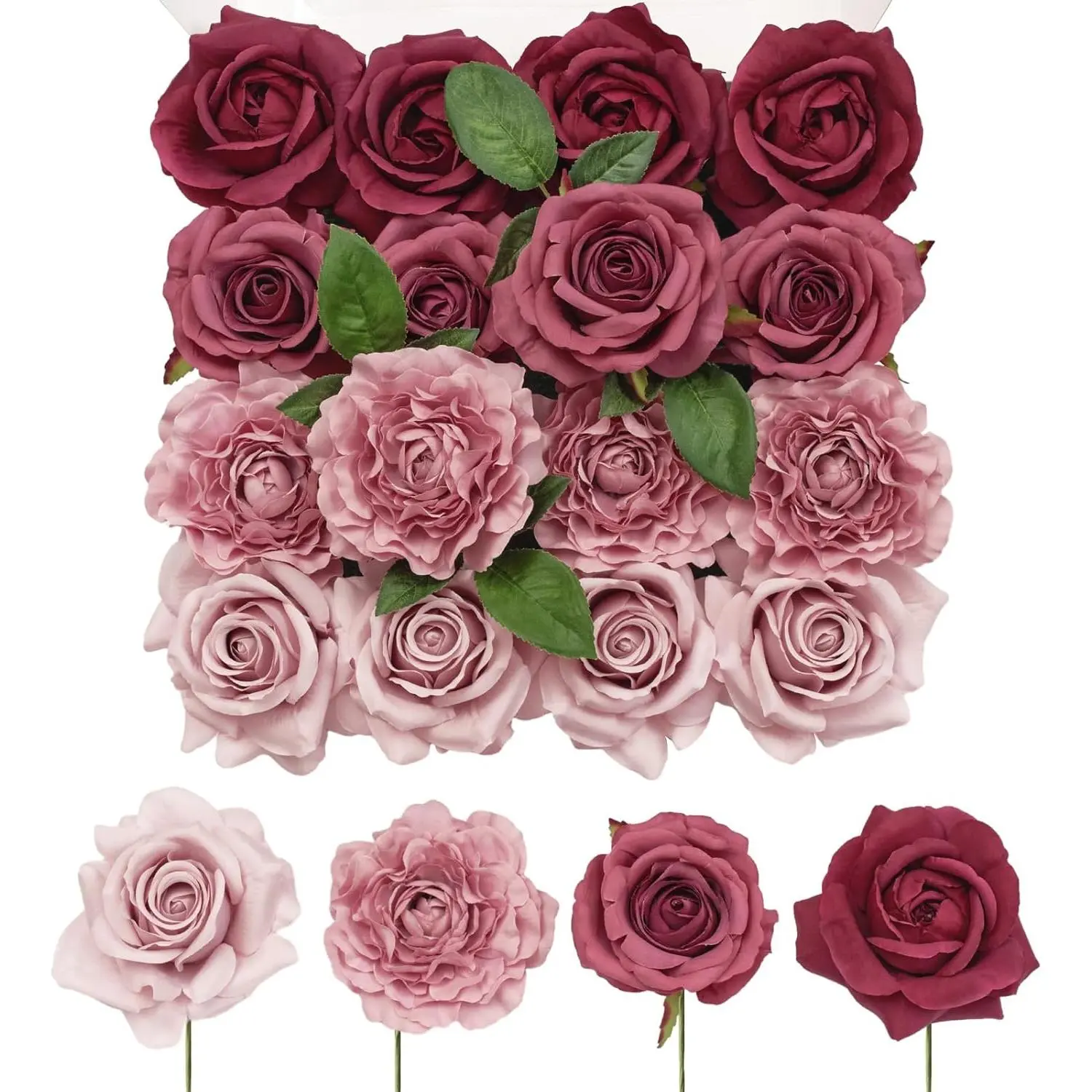TINGE TIME 16pcs Artificial Silk Rose Real Looking Dusty Rose Fake Rose w/stem for DIY Wedding Bouquets Bridal Shower Centerpieces Floral Arrangements Party Tables Home Decorations Decorative Flower