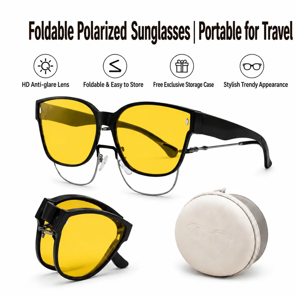 Unisex Square Oversize Polarized Folding Sunglasses - Polycarbonate (PC) Lightweight Fashion Design, UV400 UV-Protection, Multiple Colors & Styles for Outdoor Drive, Driving, Polarised Lens, Full Rim