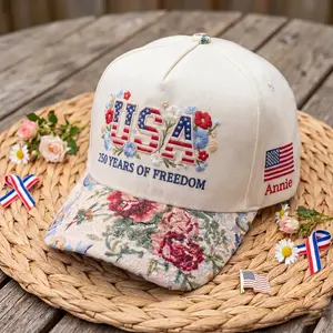 USA 250 Years of Freedom Embroidered Floral Hat  Vintage Patriotic Cap with Floral Brim, Coquette Americana Aesthetic, Fourth of July Baseball Hat, Cute USA Embroidery Snapback, Retro American Flag Hat for Summer & Independence Day