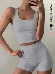 High Elastic Slim Fit Tank Top Shorts Set, Yoga Casual Home Wear, Two-Piece, Multiple Colors Available, All Seasons, Gym Yoga Outfit, Stretchable Activewear