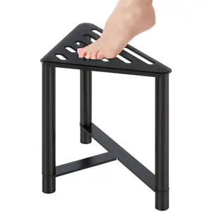 Shower Stool for Inside Shower, 13.78" D Stainless Shaving Foot Rest, Waterproof Corner Bench, Black Seat to Shave Legs with Cushion