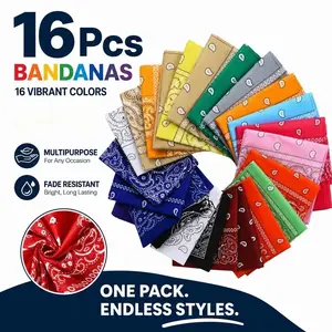 16 Pack Bandanas – Reusable Headbands & Handkerchiefs for Men Women – Great for Parties, Outdoors, or as Pocketsquares – Assorted Colors