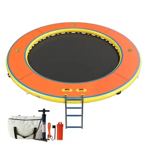 AMERLIFE 12FT Inflatable Water Hammock Float with Cup Holders Soft Ladder & Mesh Bed Round Lake Raft for 4-10 People Heavy Duty PVC Pool Float for Summer Party Family Fun