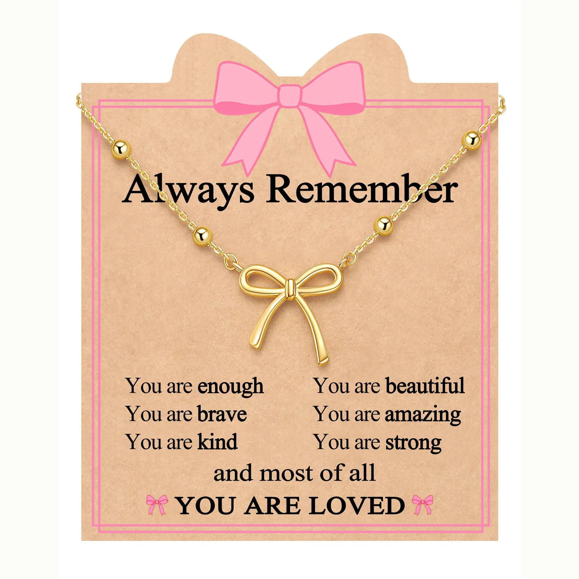 Bows bead necklace, fashionable and simple yet luxurious collar chain, with a card attached