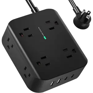 Power Strip Surge Protector - Flat Plug, Wall Mount, 8 Wide Outlets with 4 USB Ports (2 USB C), 5FT Heavy Duty Extension Cord with Multiple Outlets,  Station Overload Protection for Home Dorm