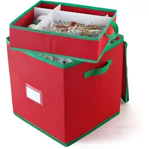 Christmas Ornament Storage Box, Holiday Storage Containers with 4 Separate Removable Trays, Decoration Organizer keep 64 to128 Christmas Ball Ornaments & Xmas Accessories,L13.38''xW13.38''xH14.96''