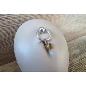 Vertical Hood Piercing Yellow Tiger Eye 14G 12G 10G Slave Ring VCH Curved Barbell Jewelry 14G (1.6mm) 12G (2.0mm) 10G (2.5mm) VCH Belly Ring