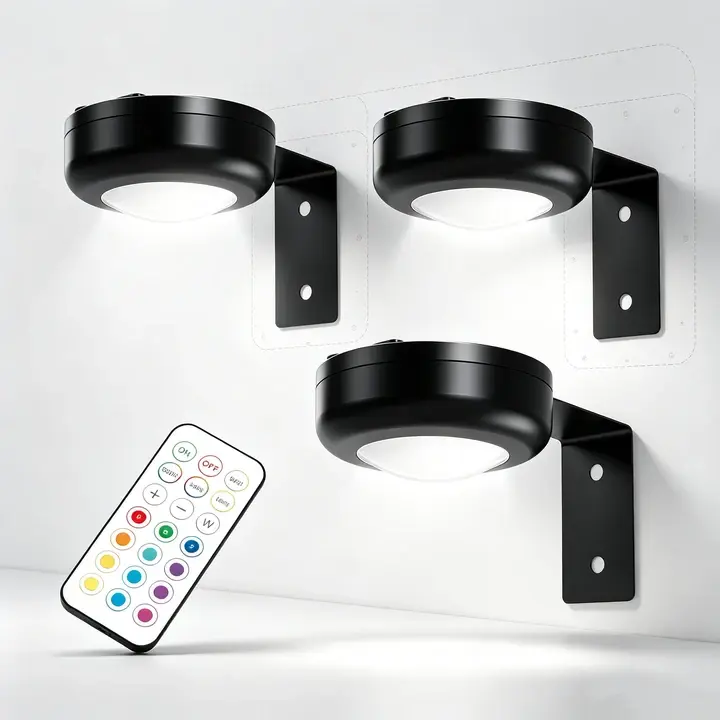 2026 Battery-Operated Magnetic Picture Light with Remote – Dimmable and Timer Function, 13 RGB Colors, Ideal for Art Display, Paintings, and Picture Frames, Set of 3 Black Puck Lights, Easy Installation and Versatile Decor Lighting