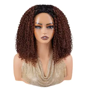 Vshow Ombre Kinky Curly 3 In One Half Wigs 1B/Reddish Brown Color Flip Over Glueless Curly Hair Half Wig For Beginners