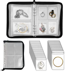 75 Pcs Transparent Jewelry Storage Book Set with Anti-oxidation Pocket Traveling Necklace Earring Organizer for Ring,Bracelets,Postcard (120 Grids +75 Thicken PVC Zipper Bags),Father's Day Gift