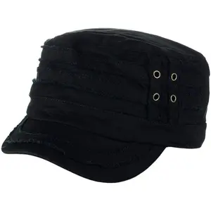 Unisex Cotton Distressed Layered Frayed Cadet Military Cap - Snapback Black Caps for Sports Outdoor Hats - 100% Cotton, Precurved Bill, 57cm Circumference, UV Protection