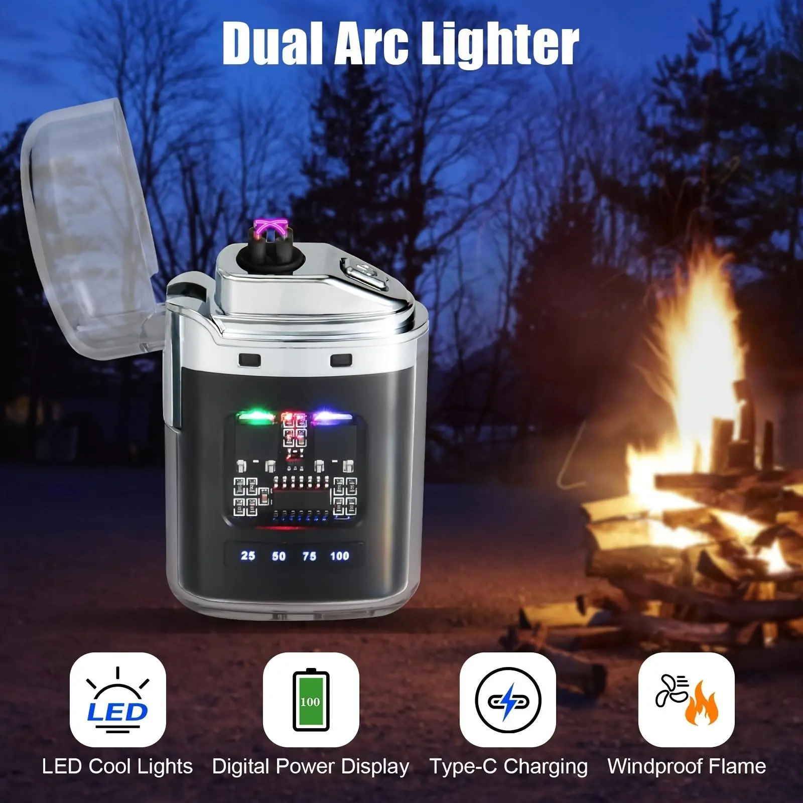 Windproof Electronic Lighter, Usb Rechargeable, Compact And Portable, Ideal For Camping, Travel, Wilderness Survival, Candles, Aromatherapy, And Outdoor Adventures. Stylish Design And Robust Construction. Camping Gear.