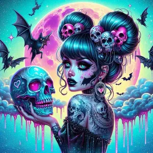 5D DIY Full Drill Round Diamond Painting - Diamond Art Painting Kit, Full Moon, Skull, Bat Mosaic, Canvas - DIY Decorative Painting, Home Wall Decor, Suitable for Halloween, Christmas, Birthday, and Anniversary Gifts, Diamond Painting Kits