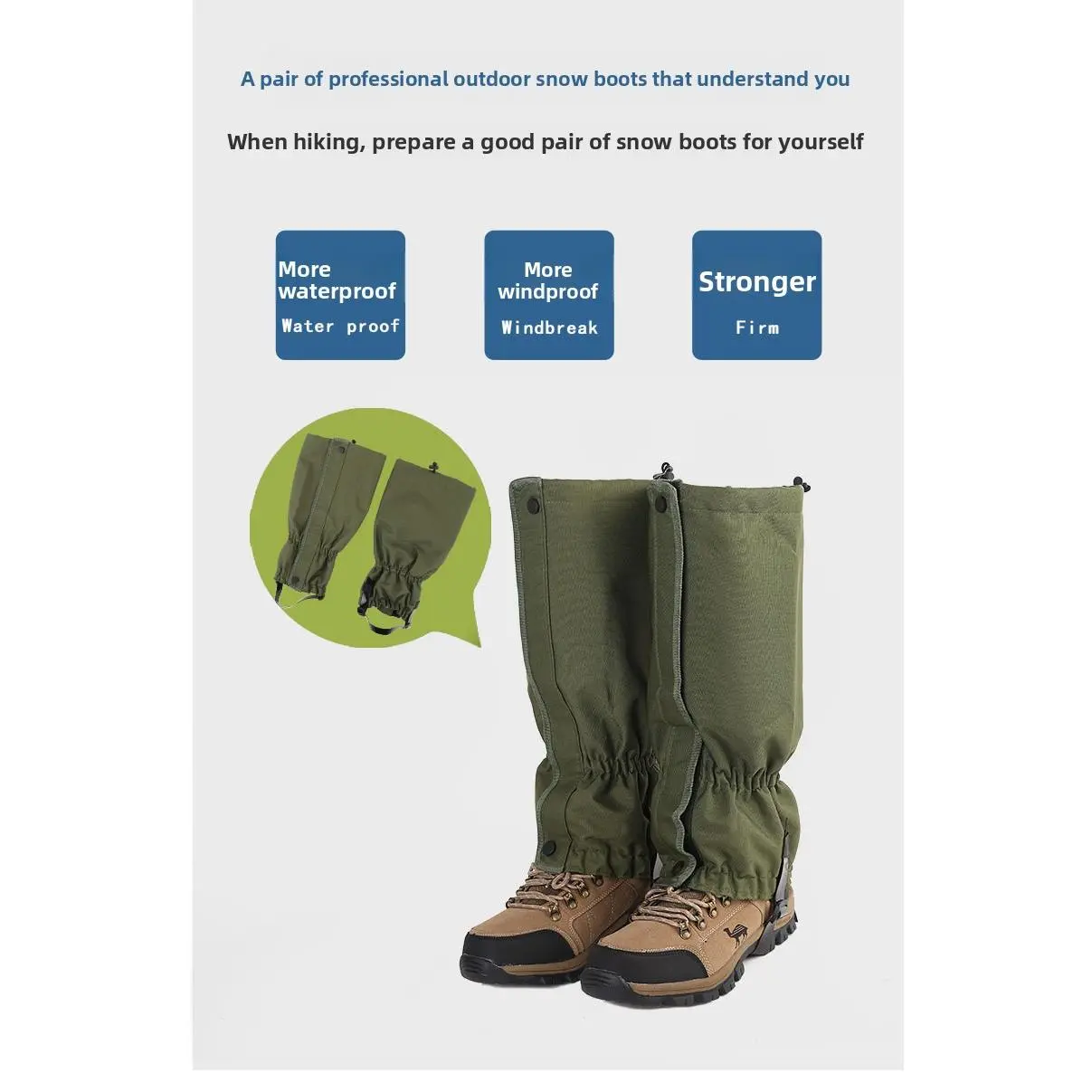 Unisex 600D Oxford Fabric Outdoor Snow Leggings with Rubber Waterproof Sand-Proof Foot Covers, Easy-to-Clean, All-Seasons Protection for Hikers, Mountaineering