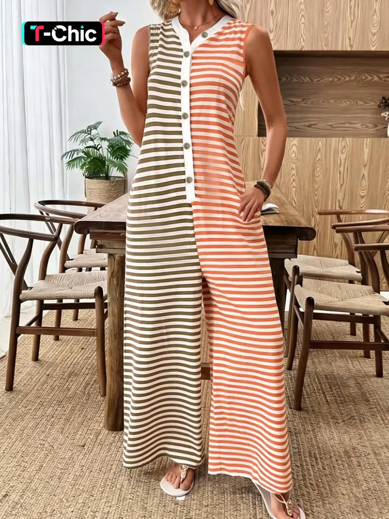 Spring Summer New Striped Boho Festival Casual Fit Vacation Wide Leg Pants Jumpsuit, Sleeveless Patchwork Women's Bohemian Dungarees Bohemian Overall Casual Comfy Overalls