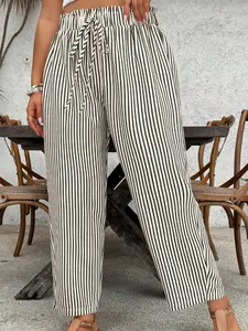 Women's Plus Size Loose Casual Pants with Belt and Ruffle Trim, Comfortable and Stylish, Perfect for Everyday Wear