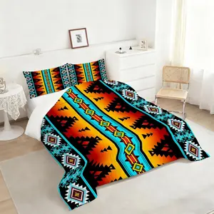2/3Pcs Southwestern Geometric Comforter Set, Vibrant Navajo Striped Bedding Set, Cozy and Stylish Quilt for Modern Bedroom Decor, Featuring Bold Colors and Unique Patterns, Perfect for Your Home Makeover. 1 or 2 Pillowcase No Pillow Core