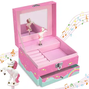 Women's Unicorn Music Jewelry Box, Flashy Rainbow Design, Storage for Earrings, Necklaces, Bracelets, Birthday Christmas Gift