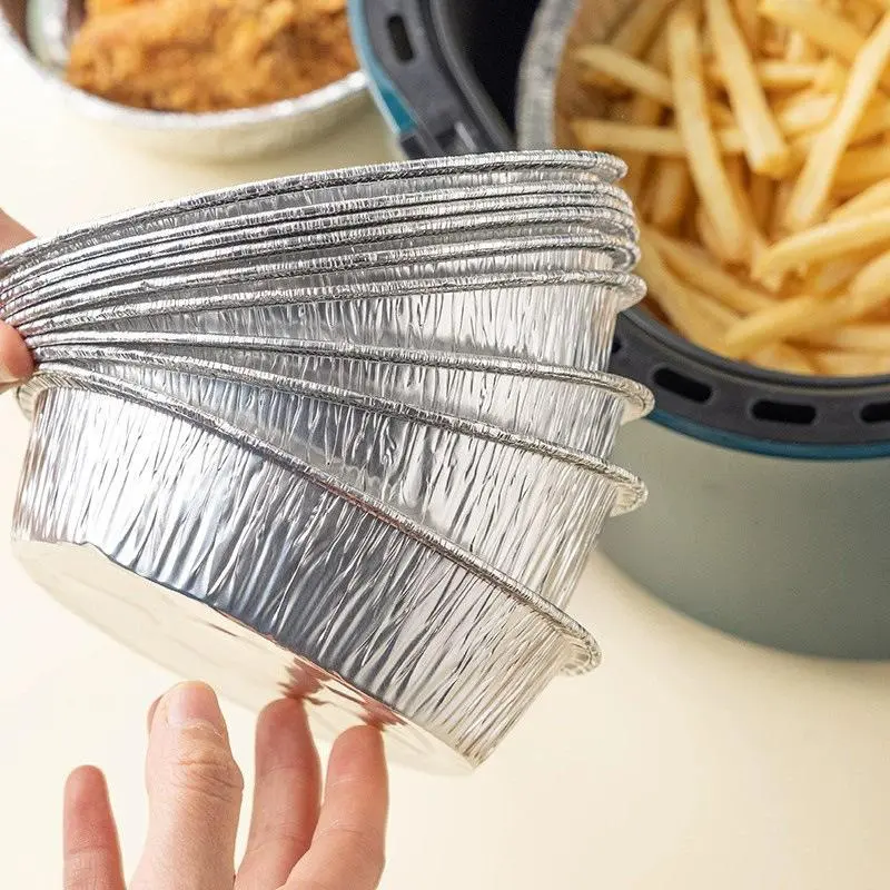 Aluminum Foil Pans [8" Round] x [10 Pack]  Recyclable Disposable Containers Straight Walls for Storing, Baking, Meal Prep & Reheating Freezer Oven Safe (10 Pack, 8 inch)