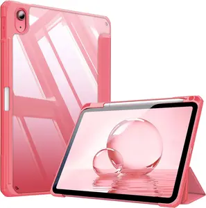 Hybrid Slim Case for iPad (A16) 11th gen 11 Inch (2025),iPad 10th Generation 10.9 Inch (2022) Shockproof Coverwith Clear Transparent Back Shell & Pencil Holder, ipadrosa tri-fold stand case