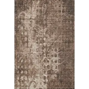 HomeRoots 649991 3 x 5 ft. Chocolate & Beige Ikat Washable Machine Made Rectangle Area Rug with UV Protection