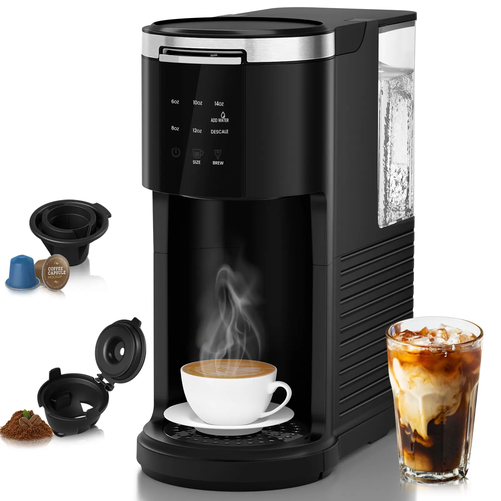 Electactic Coffee Machine K-Cup Pods & Ground Coffee Maker, Latte and Cappuccino Maker, 5 Brew Sizes Up To 14 Oz, with 40oz Removable Water Tank, Self-cleaning Function, Black,home essentials