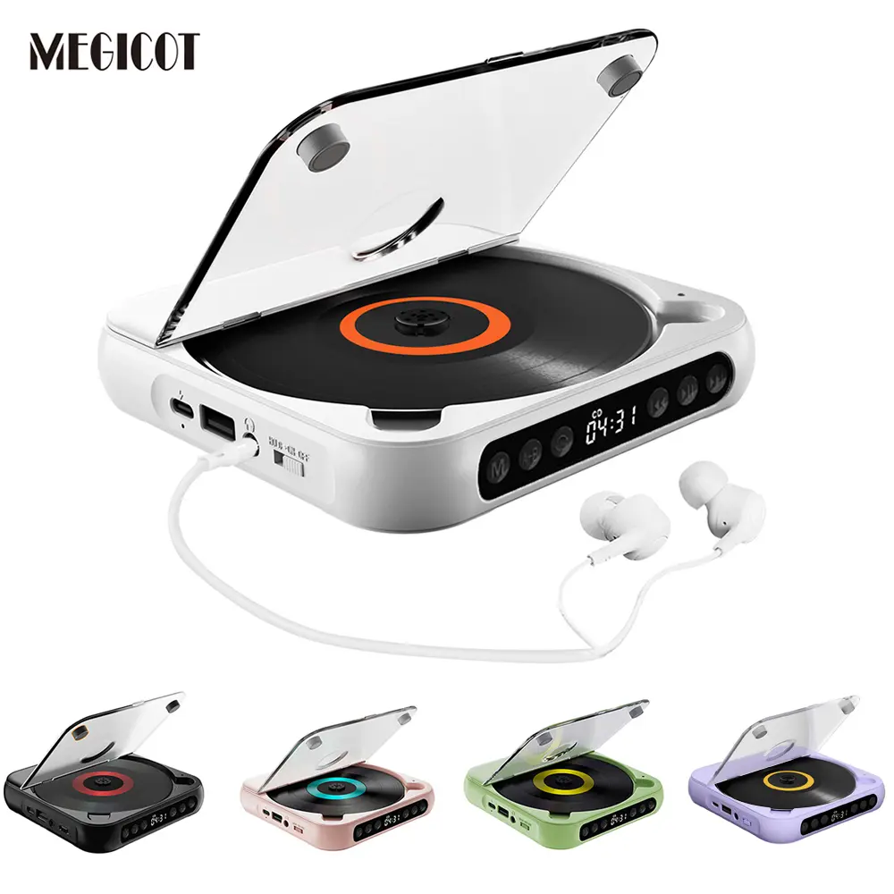 MEGICOT Wireless Bluetooth 5.3 Rechargeable CD Player - Multi-Format Media Player with 2000mAh Batteries, Button Control, Speaker Hold Function, LED Display, USB Audio Port, Headphone Compatibility, Perfect Gift for Family Prenatal Education, Key Lock Hol