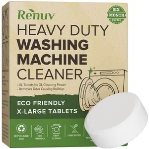 Washing Machine Cleaner Descaler Tablets Heavy Duty Deep Cleaning for Front Load or Top Load Washer, 6 Months Supply Odor Eliminator by Renuv