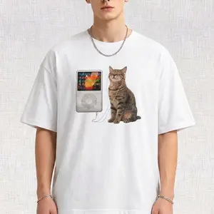 Gildan Men's and Women's T-shirt, Cat Listening To Rainbows Graphic Tee, Unisex T-shirt, Gift T-shirt, Y2k Unisex Graphic Tees Gothic Grunge Emo Scene Amity Affliction Style Clothes Menswear Womenswear Streetwear Tshirt Menswear