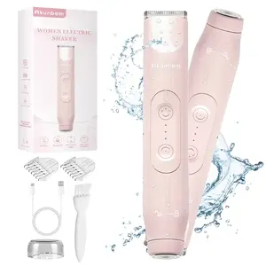 Akunbem Electric Bikini Trimmer for Women, Rechargeable 2 in 1 Body & Facial Hair Removal, Waterproof Wet & Dry Use Trimmer for Women