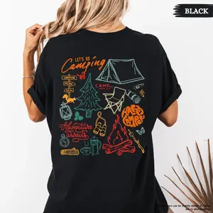 Happy Camper Shirt Camping Collage Top for Outdoorsy Nature Life Lovers Family Camping Gift Girls Tee - Menswear