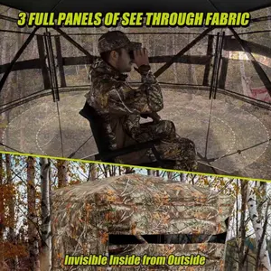 Hunting Blind 270°/360° See Through Ground Blinds with Silent Windows Carry Bag Two Size Option Portable Hunting Tent for Deer Duck Turkey 3 Full Panels of See Through Fabric Invisible Inside from Outside