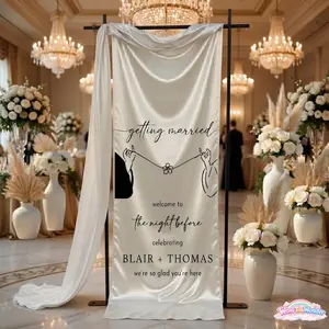 Custom Wedding Welcome Sign | Tying the knot | Vertical Fabric Wedding Banner | Personalized Names & Date Backdrop | Outdoor Ceremony Decor