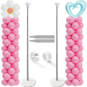 Balloon Column Stand Set of 2, Adjustable 7 Feet Balloon Arch Stands with Bases for Floor, Tall Balloon Tower Pillar Assembly Kit for Halloween, Birthday, Party Decorations