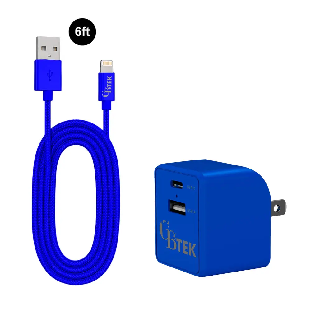 CBTEK MFi Lightning 6ft & Dual Port Wall Charger Combo Pack