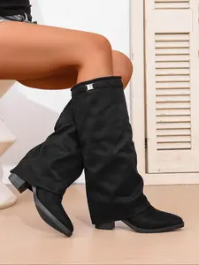 Women's Knee-High Fabric Boots, Available in Two Colors, Fashionable Comfortable Design, Perfect for Various Occasions, Trendy Shoe Style, Winter Boot Shoes