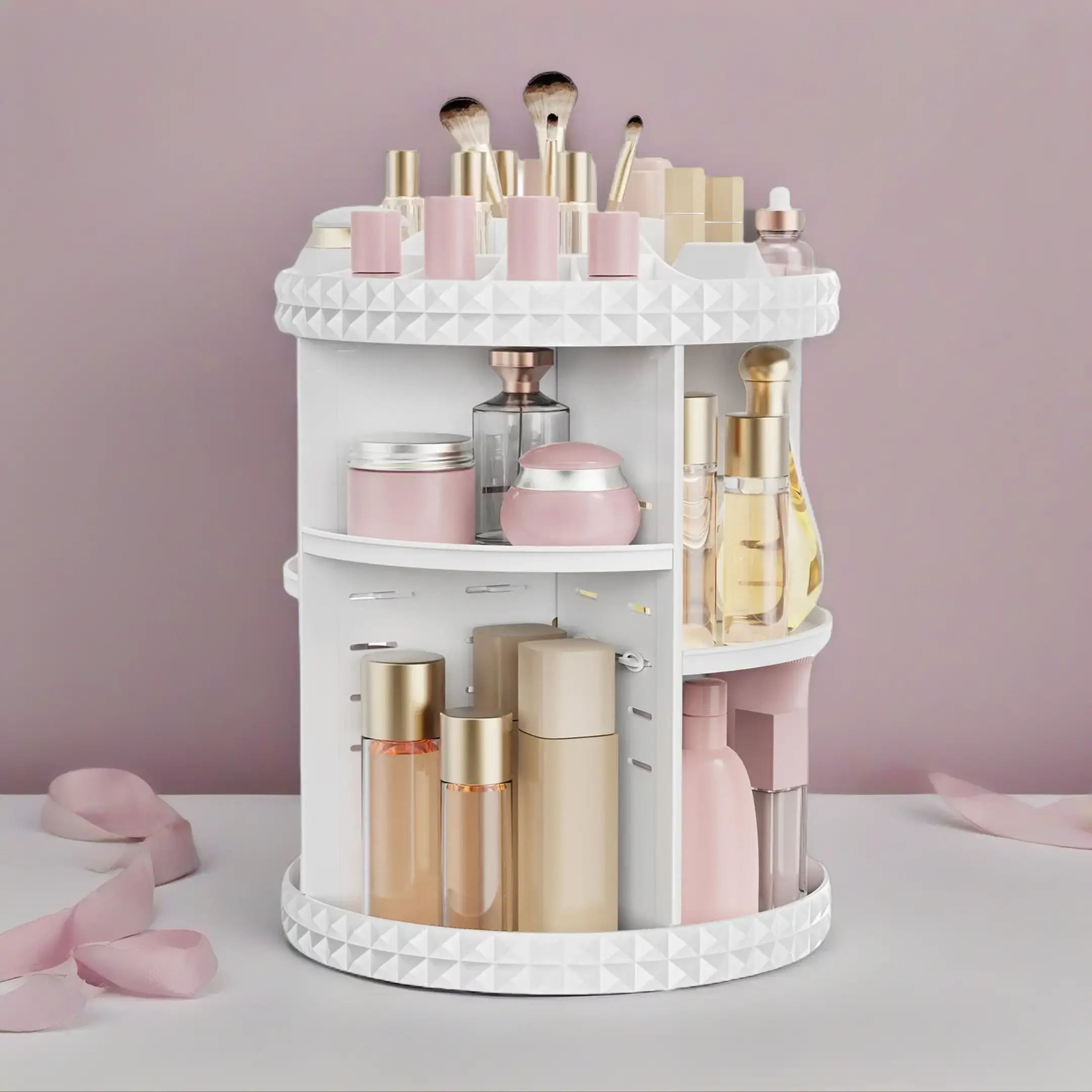 360° Rotating Makeup Organizer with Adjustable Layers, Clear Skincare & Cosmetic Storage Carousel for Vanity or Bathroom, Jewelry Holder for Brushes, Lipsticks & Earrings, Gift for Women & Girls Mother's Day