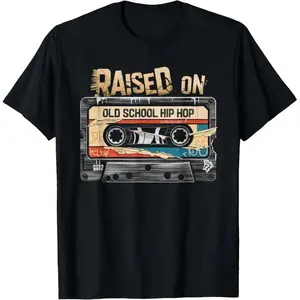 90s Hip Hop Nostalgia T-Shirt |   "Raised On Old School Hip Hop" Vintage Cassette Tape Graphic Tee for Retro Streetwear Outfit