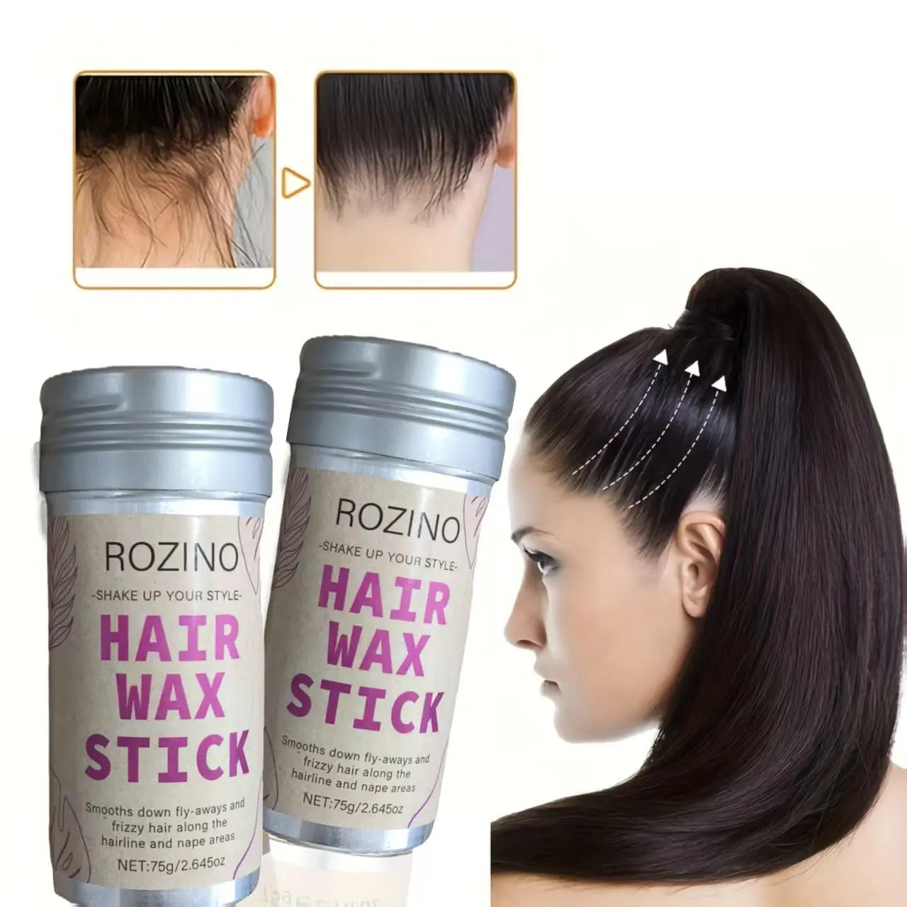 [2 Packs Set]ROZINO Hair Wax Stick, Flyaway Control Styling Pomade for Kids, Women & Men, Frizz Tamer Ideal for Hair Buns & Hairstyle Styling
