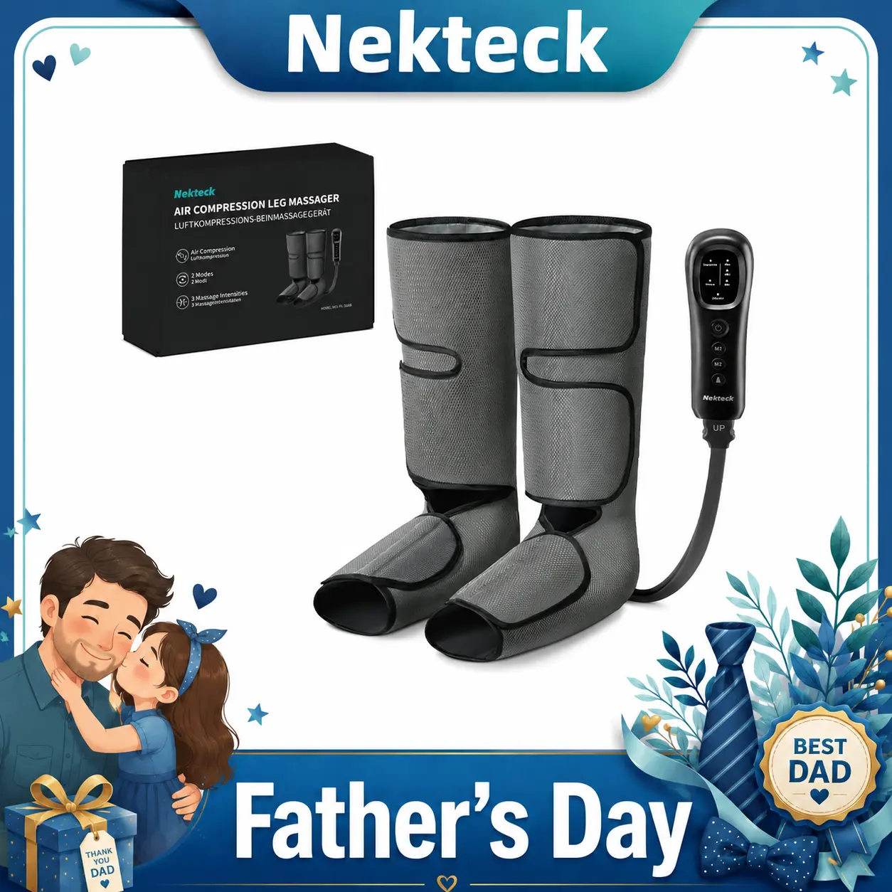 Nekteck Air Compression Leg Massager with 3 Massage Levels & Auto Shut Off Feature for Foot and Calf Comfort and Relaxation