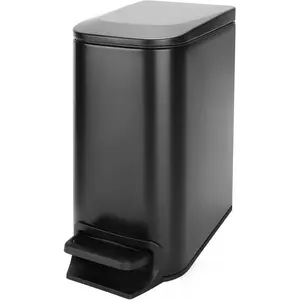 Lid Bathroom Trash Can Slow-Down Foot Switch 6 Liters/1.6 Gallons Stainless Steel Trash Can with Removable Inner Bucket Anti-Fingerprint Treatment (Matte Black)