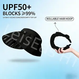 2-Pack Women's UPF50+ Sunscreen Empty Top Cap - Rollable Hair Hoop Style, Blocks Over 99% Harmful UV Rays, Portable Sun Hat