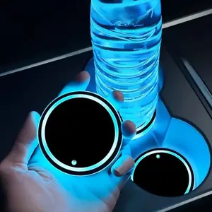 USB Rechargeable Car Cup Holder Light Kit, Waterproof Car Cup Holder LED Ambient Light, Colorful Car Interior Decorative Light, Auto Interior Accessories, Car Cup Mat with LED Lights, Gift for Girlfriend
