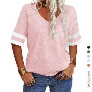 Danedvi Women's Fashion Lady V-Neck Half-Sleeve Roomy Polyester-Spandex-Rayon T-Shirt, Skinny-Friendly Streetwear, Loose Basic Clothes for Everyday Casual Matching