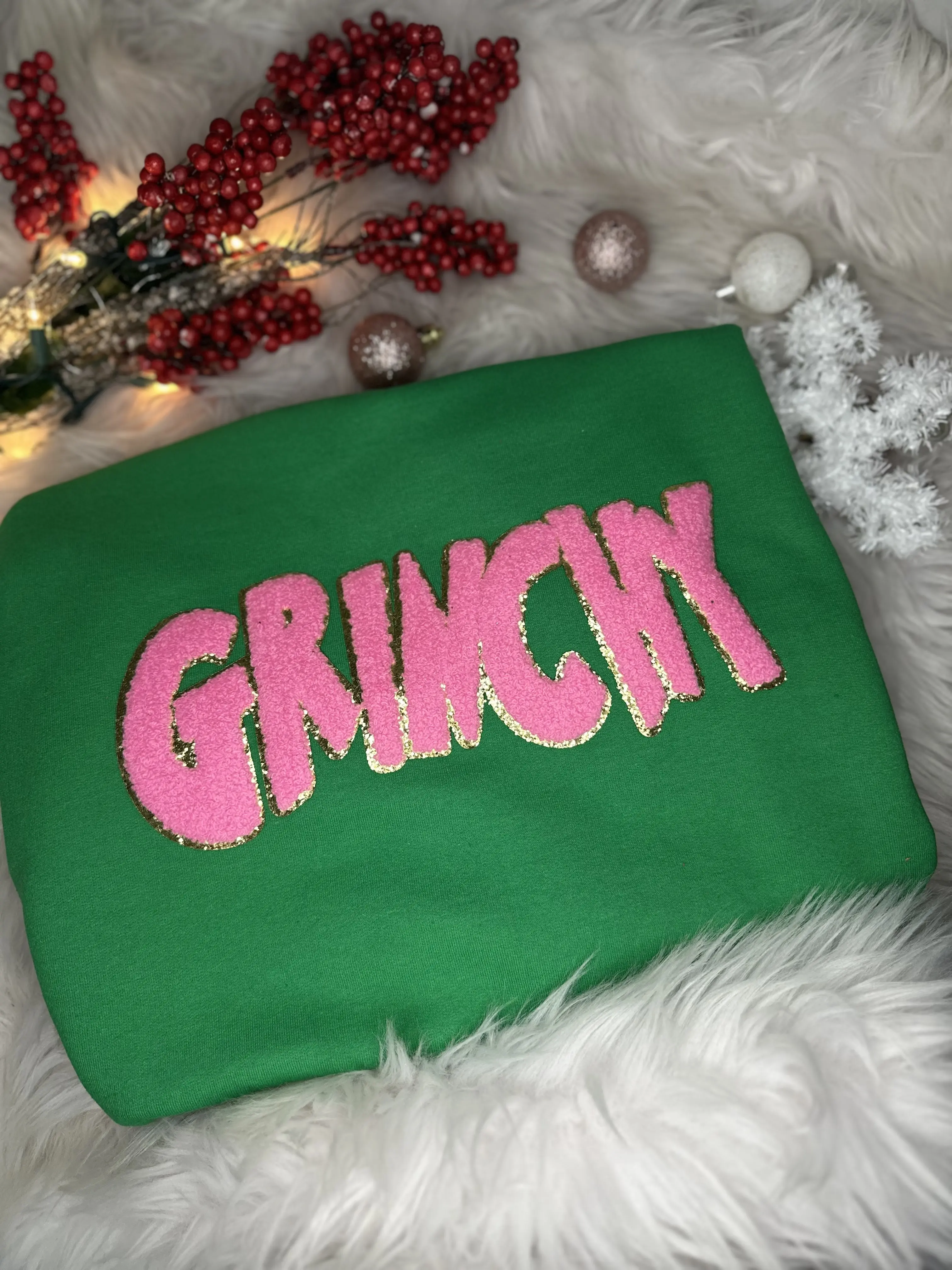 Grinchy Chenille Patch Sweatshirts for Men, Women, and Kids