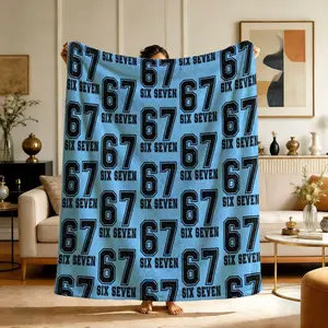 Comfortable Trendy Digital 67 Print Flannel Blanket, Warm Soft Anti-Pilling, Ideal for Nap, Camping, Travel, All Seasons Gift