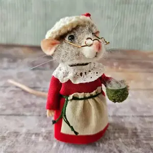 New Christmas Needle Felt Mouse Decoration, 1 Piece, Festive Holiday Ornament, Cute Animal Decor, Room Decor Ornament, Home Decor Ornaments, Perfect for Home and Office